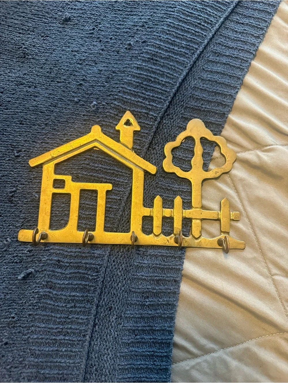 Gold House & Tree Wall Hook Rack - Decorative Key Holder